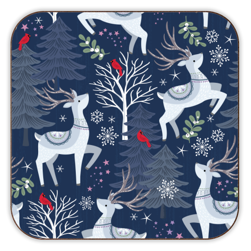 Winter deer and trees - personalised beer coaster by Mandy Kippax