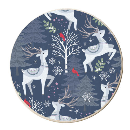 Winter deer and trees - personalised beer coaster by Mandy Kippax
