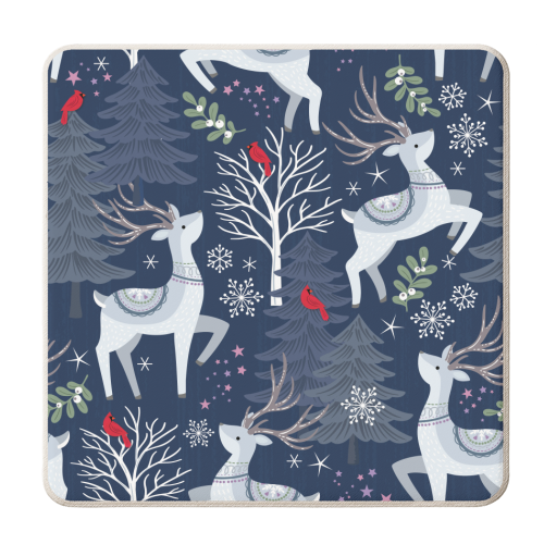 Winter deer and trees - personalised beer coaster by Mandy Kippax