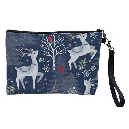 Winter deer and trees - pretty makeup bag by Mandy Kippax