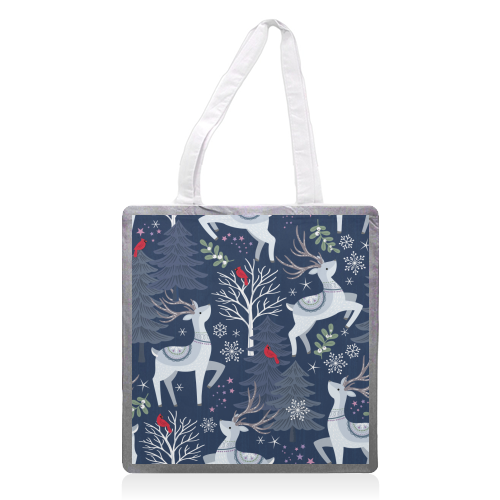 Winter deer and trees - printed canvas tote bag by Mandy Kippax