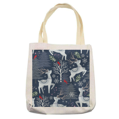 Winter deer and trees - printed canvas tote bag by Mandy Kippax