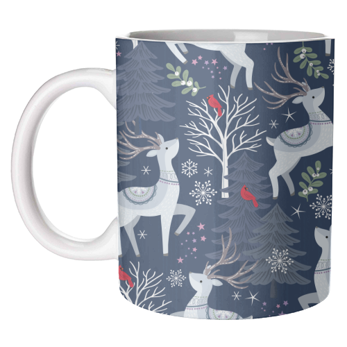 Winter deer and trees - unique mug by Mandy Kippax
