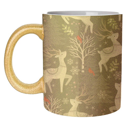 Winter deer and trees - unique mug by Mandy Kippax