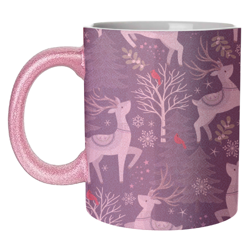 Winter deer and trees - unique mug by Mandy Kippax