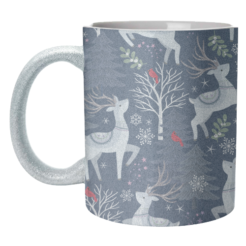 Winter deer and trees - unique mug by Mandy Kippax