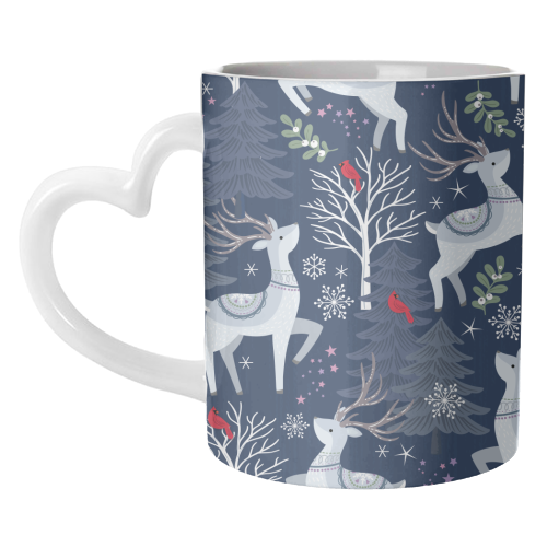 Winter deer and trees - unique mug by Mandy Kippax