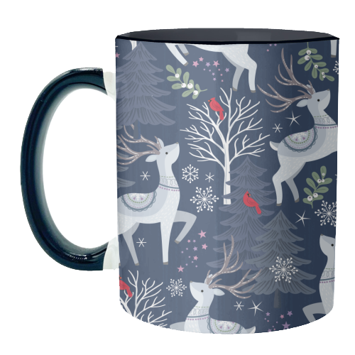 Winter deer and trees - unique mug by Mandy Kippax