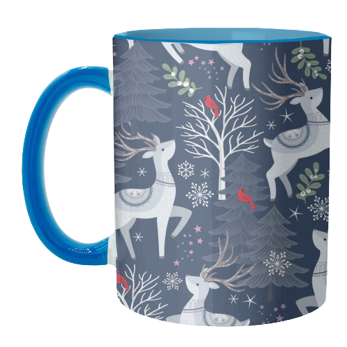 Winter deer and trees - unique mug by Mandy Kippax