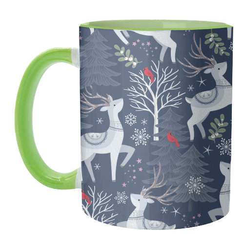 Winter deer and trees - unique mug by Mandy Kippax