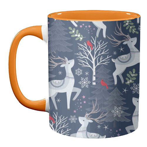 Winter deer and trees - unique mug by Mandy Kippax