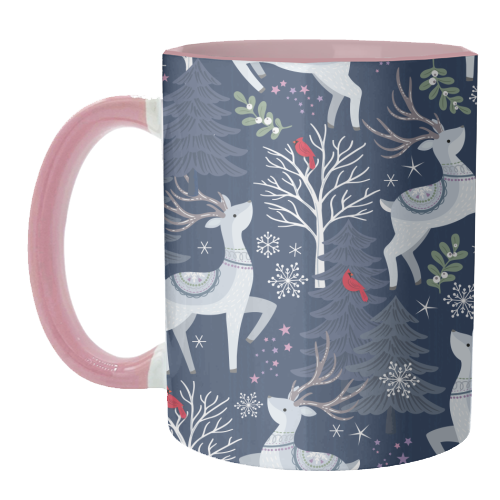 Winter deer and trees - unique mug by Mandy Kippax