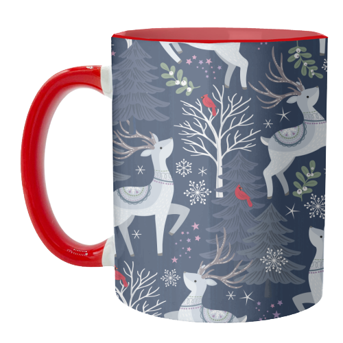 Winter deer and trees - unique mug by Mandy Kippax
