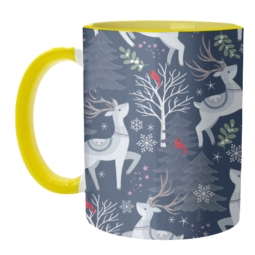 Winter deer and trees - unique mug by Mandy Kippax