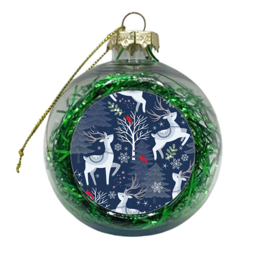 Winter deer and trees - xmas bauble by Mandy Kippax