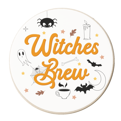 Witches brew Halloween print - personalised beer coaster by The Girl Next Draw