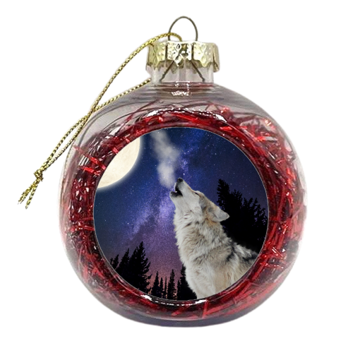 Wolf Howling At The Moon / Wolf Moon Night Sky Stars Space Xmas bauble by InspiredImages Buy