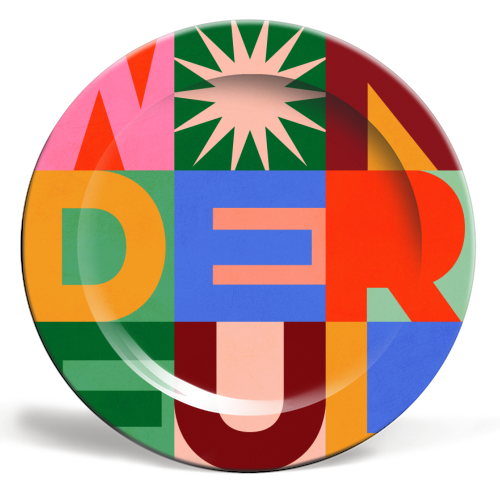 'Wonderful' Festive Typographic Art • Bold and Bright - ceramic dinner plate by Dominique Vari