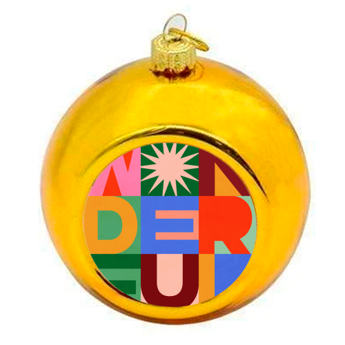 'Wonderful' Festive Typographic Art • Bold and Bright - colourful christmas bauble by Dominique Vari