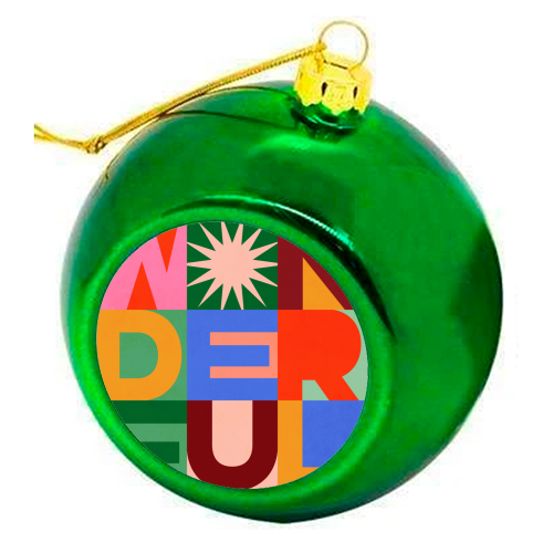 'Wonderful' Festive Typographic Art • Bold and Bright - colourful christmas bauble by Dominique Vari