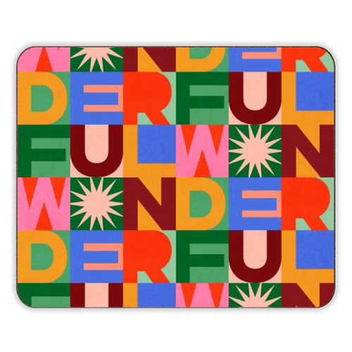 'Wonderful' Festive Typographic Art • Bold and Bright - designer placemat by Dominique Vari