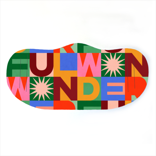 'Wonderful' Festive Typographic Art • Bold and Bright - face cover mask by Dominique Vari