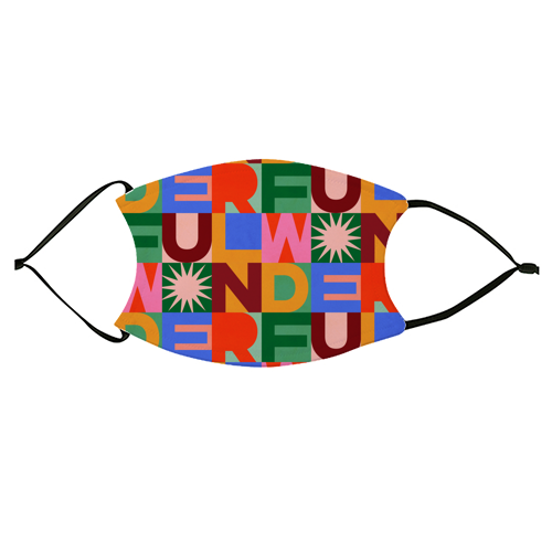 'Wonderful' Festive Typographic Art • Bold and Bright - face cover mask by Dominique Vari