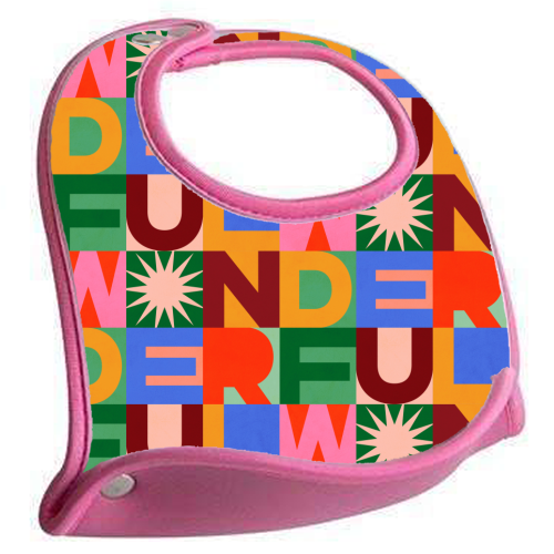 'Wonderful' Festive Typographic Art • Bold and Bright - feeding bib by Dominique Vari