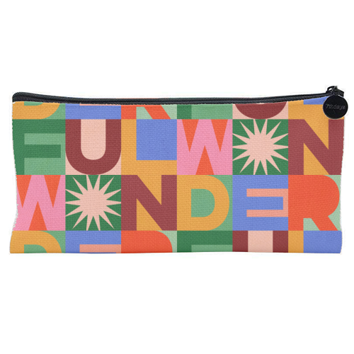 'Wonderful' Festive Typographic Art • Bold and Bright - flat pencil case by Dominique Vari