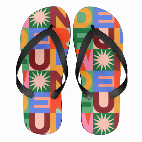 'Wonderful' Festive Typographic Art • Bold and Bright - funny flip flops by Dominique Vari