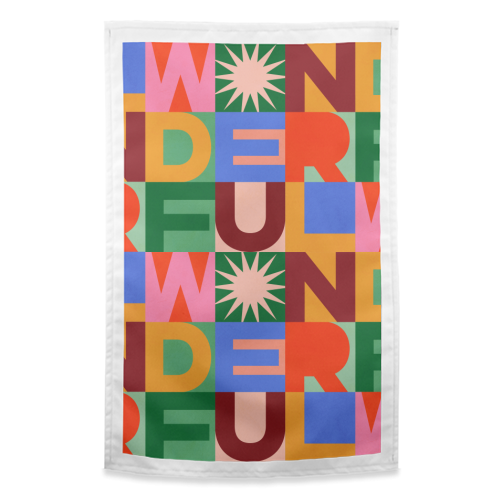 'Wonderful' Festive Typographic Art • Bold and Bright - funny tea towel by Dominique Vari