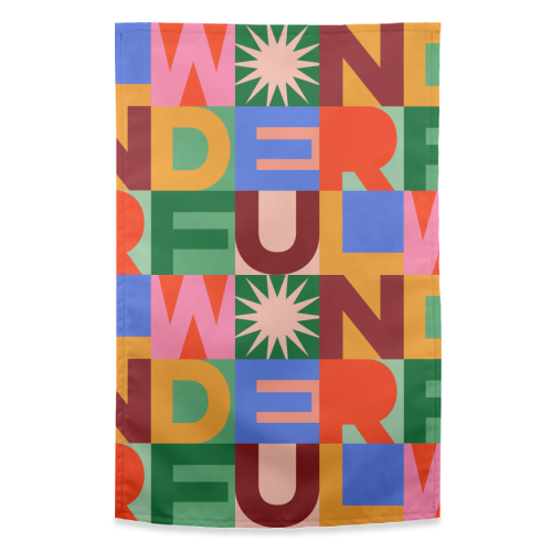 'Wonderful' Festive Typographic Art • Bold and Bright - funny tea towel by Dominique Vari