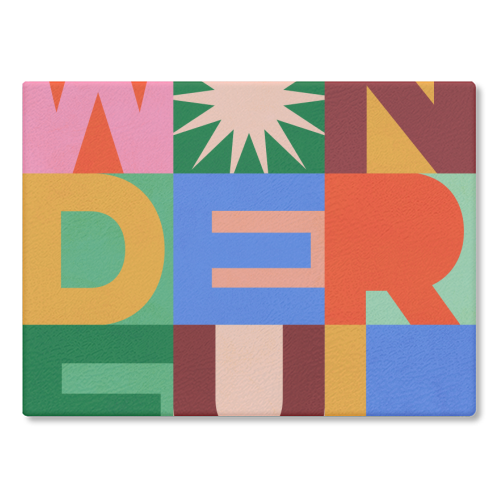'Wonderful' Festive Typographic Art • Bold and Bright - glass chopping board by Dominique Vari