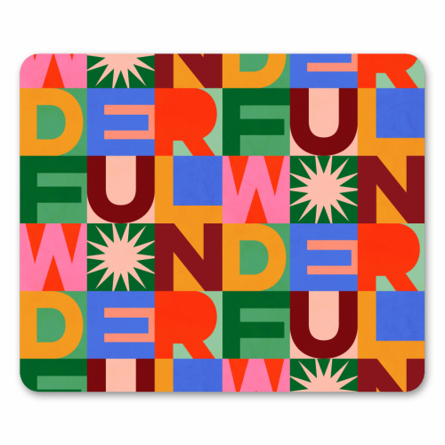 'Wonderful' Festive Typographic Art • Bold and Bright - mouse mat by Dominique Vari