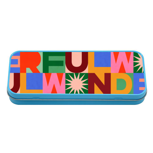 'Wonderful' Festive Typographic Art • Bold and Bright - tin pencil case by Dominique Vari