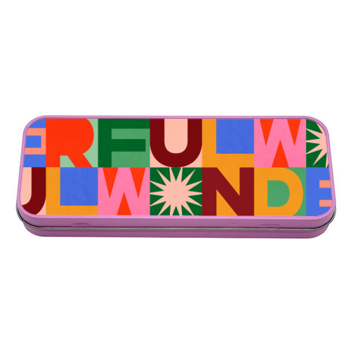 'Wonderful' Festive Typographic Art • Bold and Bright - tin pencil case by Dominique Vari