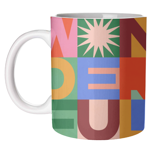 'Wonderful' Festive Typographic Art • Bold and Bright - unique mug by Dominique Vari