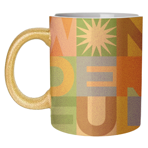 'Wonderful' Festive Typographic Art • Bold and Bright - unique mug by Dominique Vari