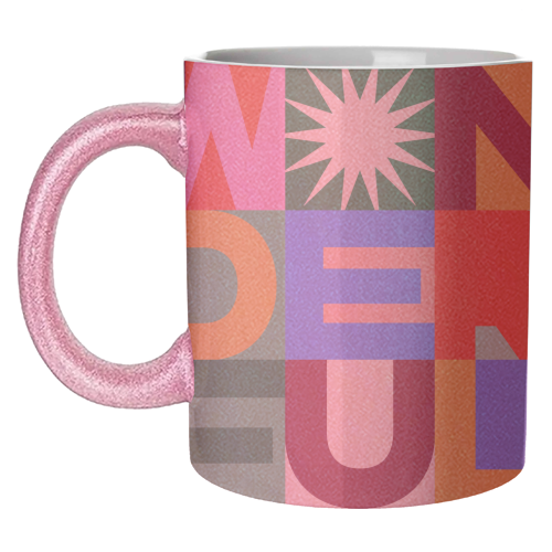 'Wonderful' Festive Typographic Art • Bold and Bright - unique mug by Dominique Vari