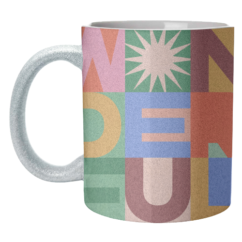 'Wonderful' Festive Typographic Art • Bold and Bright - unique mug by Dominique Vari