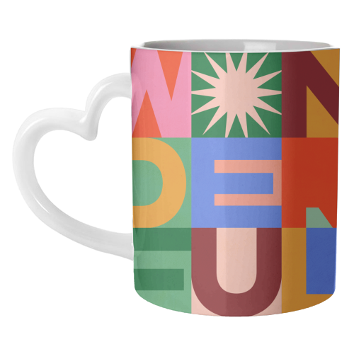 'Wonderful' Festive Typographic Art • Bold and Bright - unique mug by Dominique Vari