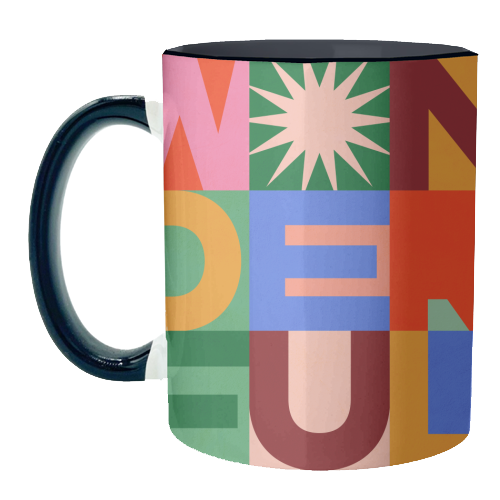 'Wonderful' Festive Typographic Art • Bold and Bright - unique mug by Dominique Vari