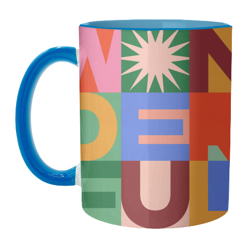 'Wonderful' Festive Typographic Art • Bold and Bright - unique mug by Dominique Vari
