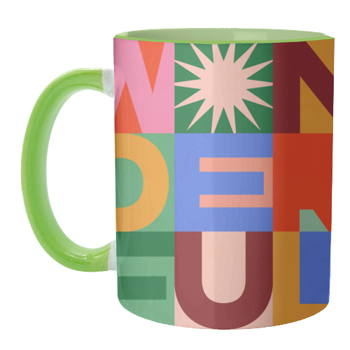 'Wonderful' Festive Typographic Art • Bold and Bright - unique mug by Dominique Vari