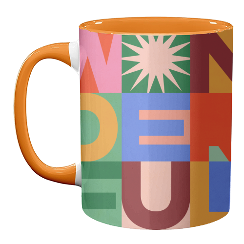 'Wonderful' Festive Typographic Art • Bold and Bright - unique mug by Dominique Vari