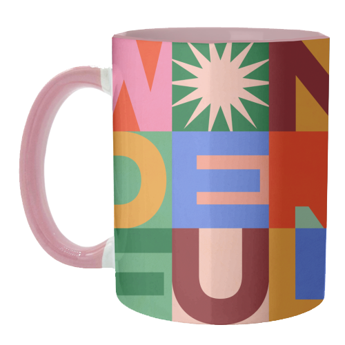 'Wonderful' Festive Typographic Art • Bold and Bright - unique mug by Dominique Vari