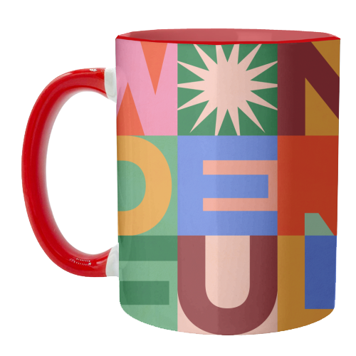 'Wonderful' Festive Typographic Art • Bold and Bright - unique mug by Dominique Vari