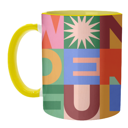 'Wonderful' Festive Typographic Art • Bold and Bright - unique mug by Dominique Vari