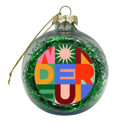 'Wonderful' Festive Typographic Art • Bold and Bright - xmas bauble by Dominique Vari