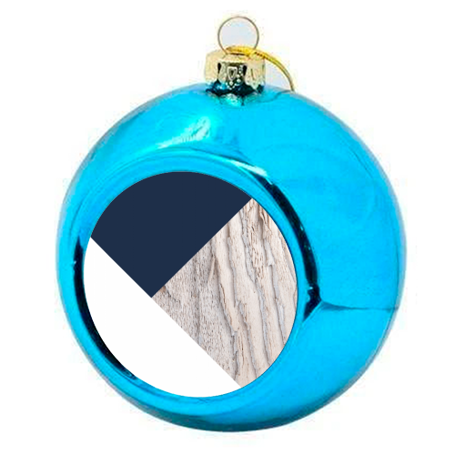 Wood meets Navy Blue White Geometric #1 #minimal #decor #art - colourful christmas bauble by Anita Bella Jantz